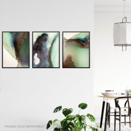 Artery8 Wall Art Print Calming Abstract Green Copper Gold Set Of 3 s Bedroom Bathroom Aesthetic Stone Agate Marble A4 - thumbnail 3