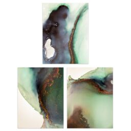 Artery8 Wall Art Print Calming Abstract Green Copper Gold Set Of 3 s Bedroom Bathroom Aesthetic Stone Agate Marble A4 - thumbnail 1