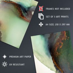 Artery8 Wall Art Print Calming Abstract Green Copper Gold Set Of 3 s Bedroom Bathroom Aesthetic Stone Agate Marble A4 - thumbnail 4