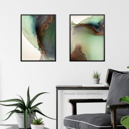 Artery8 Wall Art Print Calming Abstract Green Copper Gold Set Of 3 s Bedroom Bathroom Aesthetic Stone Agate Marble A4 - thumbnail 6