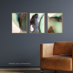 Artery8 Wall Art Print Calming Abstract Green Copper Gold Set Of 3 s Bedroom Bathroom Aesthetic Stone Agate Marble A4 - thumbnail 2