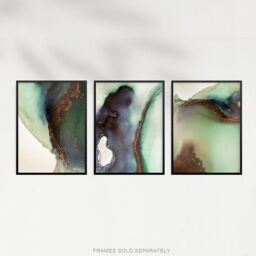 Artery8 Wall Art Print Calming Abstract Green Copper Gold Set Of 3 s Bedroom Bathroom Aesthetic Stone Agate Marble A4 - thumbnail 5