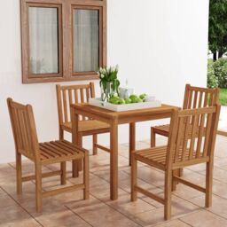 Berkfield Home 5 Piece Garden Dining Set Solid Teak Wood in Brown - thumbnail 1