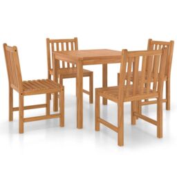 Berkfield Home 5 Piece Garden Dining Set Solid Teak Wood in Brown - thumbnail 2