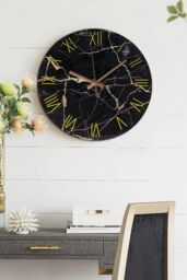 Living and Home Black Modern Marble Texture Clock Rustic Kitchen Decor 12 Inch Wall Clock - thumbnail 1