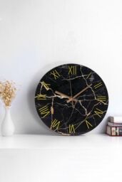 Living and Home Black Modern Marble Texture Clock Rustic Kitchen Decor 12 Inch Wall Clock - thumbnail 6