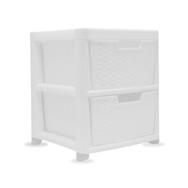 FORGEVIO Rattan Effect Storage Tower Unit, Available with Drawers 2 Drawer in White - image 1