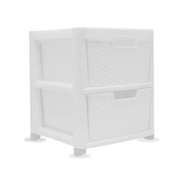 FORGEVIO Rattan Effect Storage Tower Unit, Available with Drawers 2 Drawer in White - thumbnail 1
