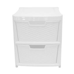 FORGEVIO Rattan Effect Storage Tower Unit, Available with Drawers 2 Drawer in White - thumbnail 4