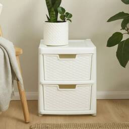FORGEVIO Rattan Effect Storage Tower Unit, Available with Drawers 2 Drawer in White - thumbnail 3