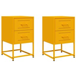 Berkfield Home Bedside Cabinets 2 pcs Mustard Yellow 36x39x60.5 cm Steel - thumbnail 2