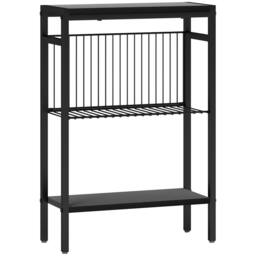 STILVORA Side Table with 3 Shelves & Steel Frame Black - thumbnail 6