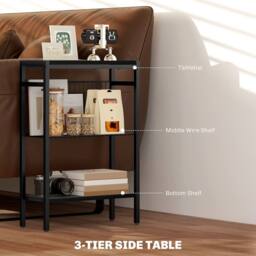 STILVORA Side Table with 3 Shelves & Steel Frame Black - thumbnail 4
