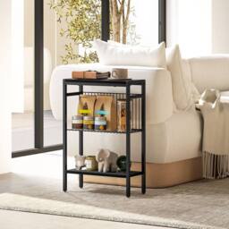 STILVORA Side Table with 3 Shelves & Steel Frame Black
