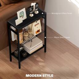 STILVORA Side Table with 3 Shelves & Steel Frame Black - thumbnail 2