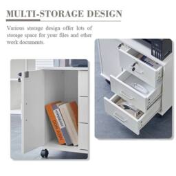 VOGREX White Mobile Printer Stand Filing Cabinet File Storage Drawers Wheels - thumbnail 4