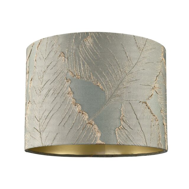 Happy Homewares Dusty Silver Jacquard Cotton Lamp Shade with Gold Leaf Foil Leaves - Size: 10 inches - image 1