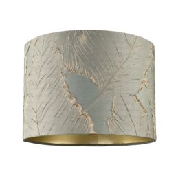 Happy Homewares Dusty Silver Jacquard Cotton Lamp Shade with Gold Leaf Foil Leaves - Size: 10 inches - thumbnail 1