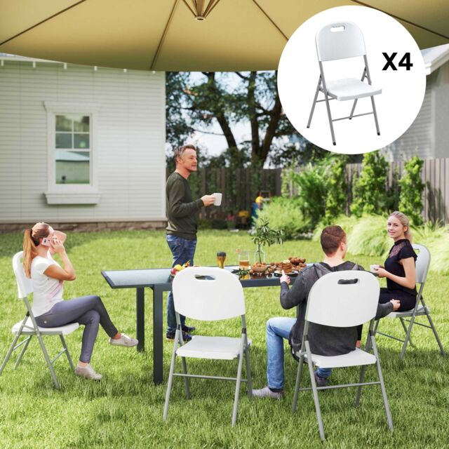 OUTSUNNY 4PCS Folding Chair with Steel Frame, Garden Chair Set, White - Size: 4 Pack - image 1