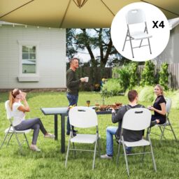 OUTSUNNY 4PCS Folding Chair with Steel Frame, Garden Chair Set, White - Size: 4 Pack - thumbnail 1