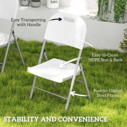 OUTSUNNY 4PCS Folding Chair with Steel Frame, Garden Chair Set, White - Size: 4 Pack - thumbnail 5