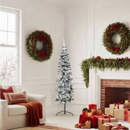 Berkfield Home Slim Artificial Half Christmas Tree with Flocked Snow 150 cm in Green - thumbnail 3