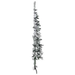 Berkfield Home Slim Artificial Half Christmas Tree with Flocked Snow 150 cm in Green - thumbnail 1