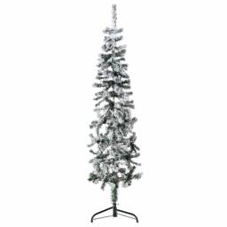 Berkfield Home Slim Artificial Half Christmas Tree with Flocked Snow 150 cm in Green - thumbnail 2