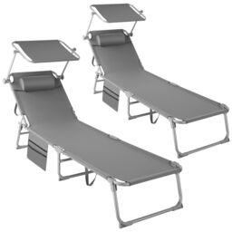 tectake Set of 2 Sun Loungers - foldable, adjustable sun canopy in Grey - Size: 1 Seater