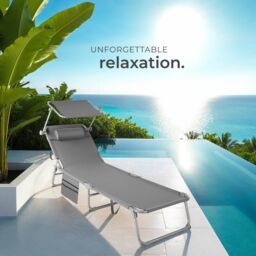 tectake Set Of 2 Sun Loungers in Grey - Size: 1 Seater - thumbnail 8
