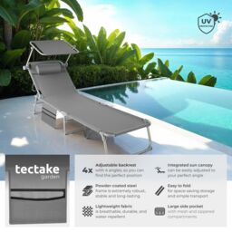 tectake Set Of 2 Sun Loungers in Grey - Size: 1 Seater - thumbnail 2
