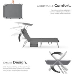 tectake Set Of 2 Sun Loungers in Grey - Size: 1 Seater - thumbnail 3