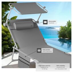 tectake Set Of 2 Sun Loungers in Grey - Size: 1 Seater - thumbnail 4