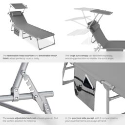 tectake Set Of 2 Sun Loungers in Grey - Size: 1 Seater - thumbnail 5