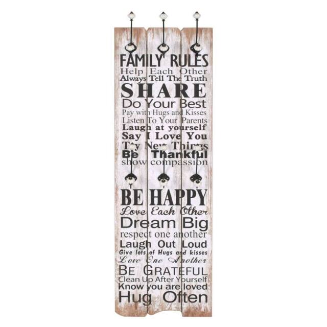 Berkfield Home Wall-mounted Coat Rack with 6 Hooks 120x40 cm FAMILY RULES - image 1
