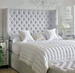 HOB Furniture Chelsea Wing Divan, Chenille - Hb 137 Cm, White - Size: Super King - thumbnail 2