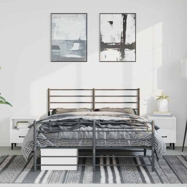 Berkfield Home Metal Bed Frame with Headboard & Footboard Black 135x190 cm Double - image 1
