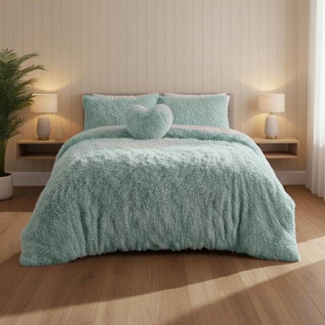 Snug City Super Fluffy Duvet Cover Ultra Soft, Cloud-Like Comfort Snug Sleep in Duck Egg Blue - Size: Double - image 1