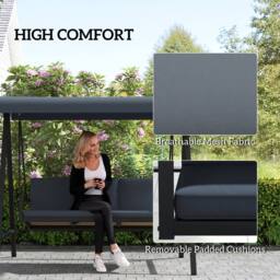 OUTSUNNY 3 Seater Garden Swing Chair with Adjustable Canopy, Dark Grey - thumbnail 5