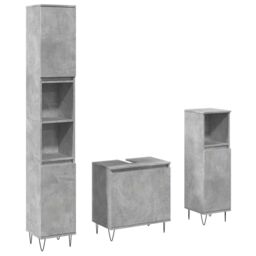 Berkfield Home 3 Piece Bathroom Furniture Set Concrete Grey Engineered Wood - thumbnail 2