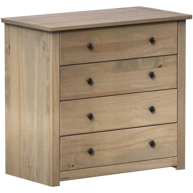 Havendro 4 Drawer Chest of Drawers Solid Pine with Oak Finish Wooden in Brown - image 1