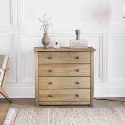Havendro 4 Drawer Chest of Drawers Solid Pine with Oak Finish Wooden in Brown - thumbnail 4
