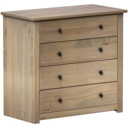Havendro 4 Drawer Chest of Drawers Solid Pine with Oak Finish Wooden in Brown - thumbnail 1