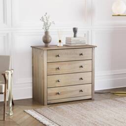 Havendro 4 Drawer Chest of Drawers Solid Pine with Oak Finish Wooden in Brown - thumbnail 3