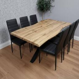 KOSY KOALA Modern Dining Table with 6 Black faux leather padded Chairs in Brown - thumbnail 1