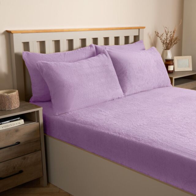 OHS 4 Pack Teddy Fleece Pillowcase Cover Bedding Set Thermal in Lilac - Size: Standard Pillow Case - image 1