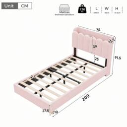 Merax 3FT Single Upholstered Bed Velvet Storage Headboard in Pink - thumbnail 5