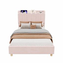 Merax 3FT Single Upholstered Bed Velvet Storage Headboard in Pink - thumbnail 6