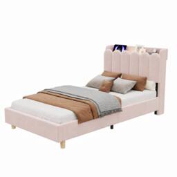 Merax 3FT Single Upholstered Bed Velvet Storage Headboard in Pink - thumbnail 7