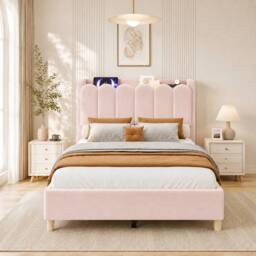 Merax 3FT Single Upholstered Bed Velvet Storage Headboard in Pink - thumbnail 2